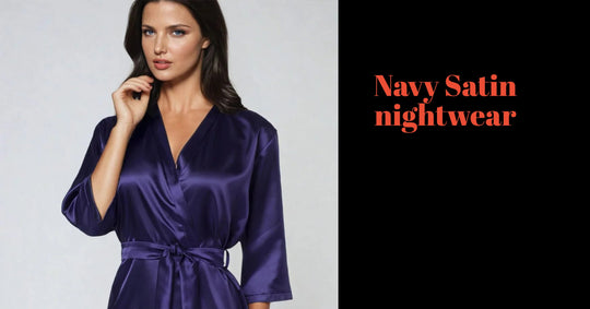  Woman wearing a navy satin nightdress