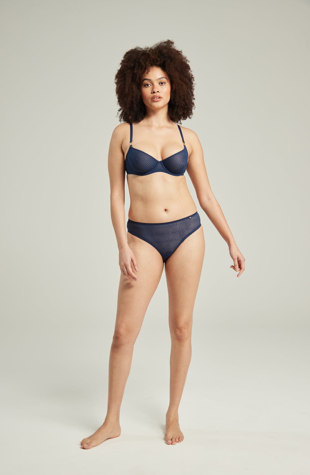 The Sheer Deco High Leg Brief Navy | Briefs & Thongs | Nudea