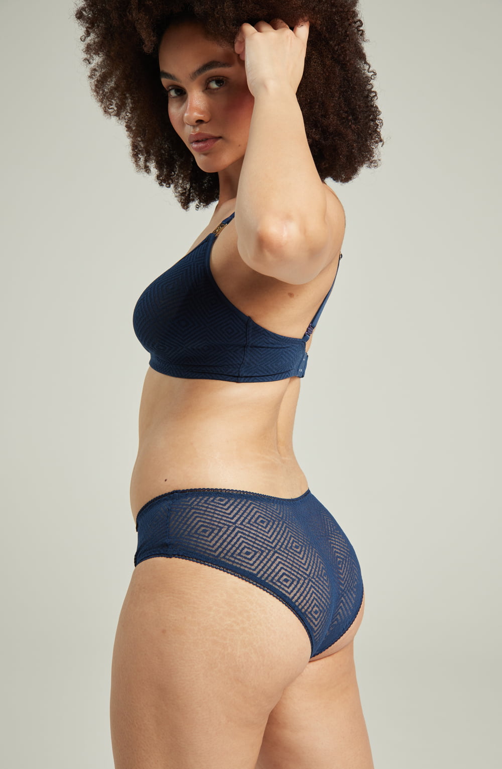 The Sheer Deco Hipster Brief Navy | Briefs & Thongs | Nudea