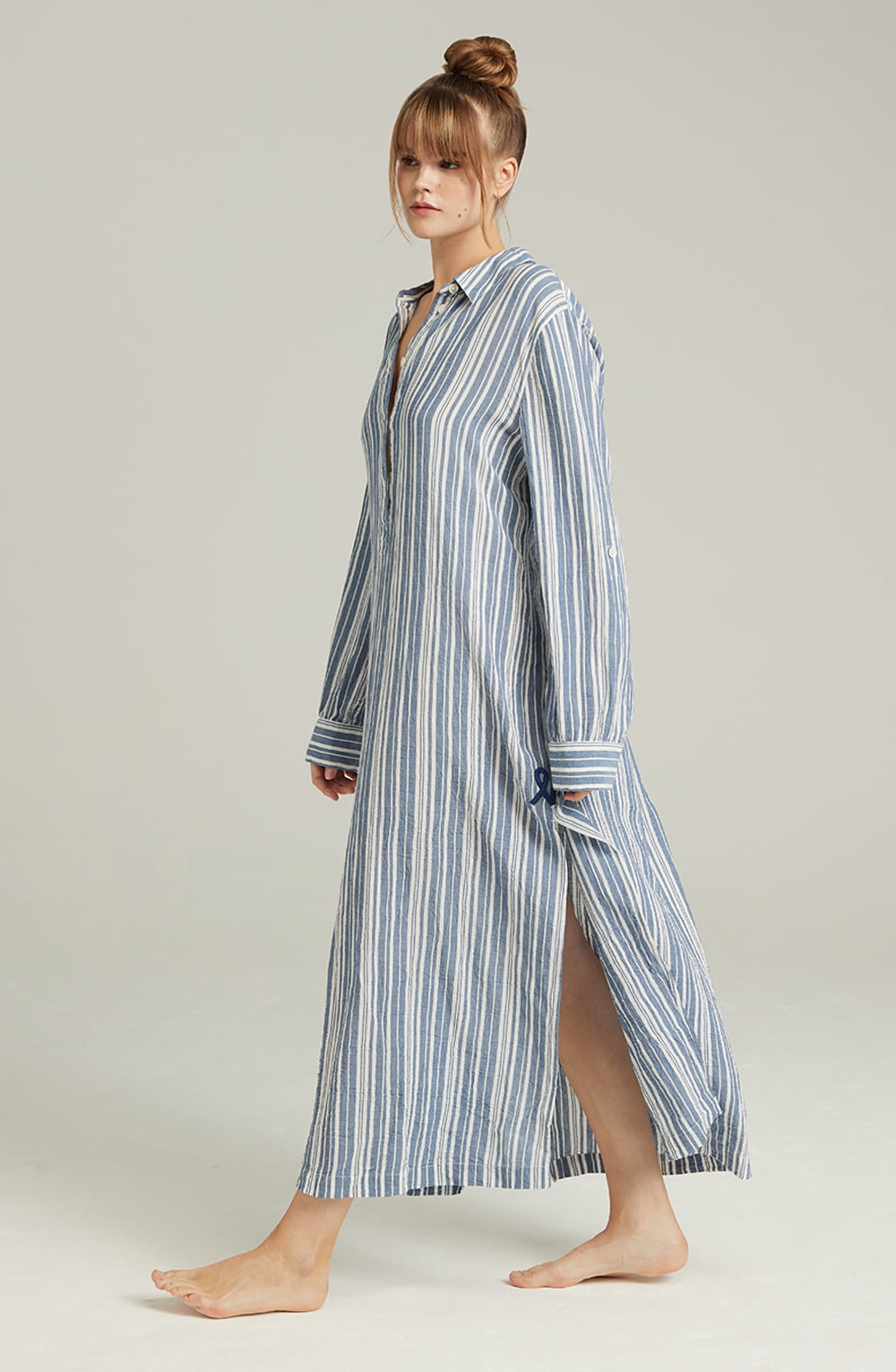 The Maxi Shirt French Navy Stripe | Nightdresses | Nudea