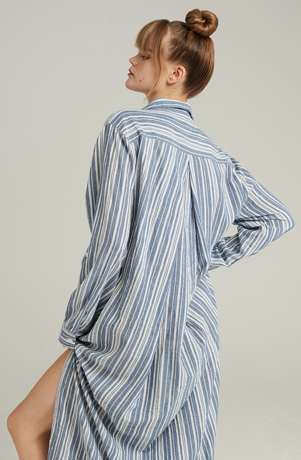 The Maxi Shirt French Navy Stripe | Nightdresses | Nudea
