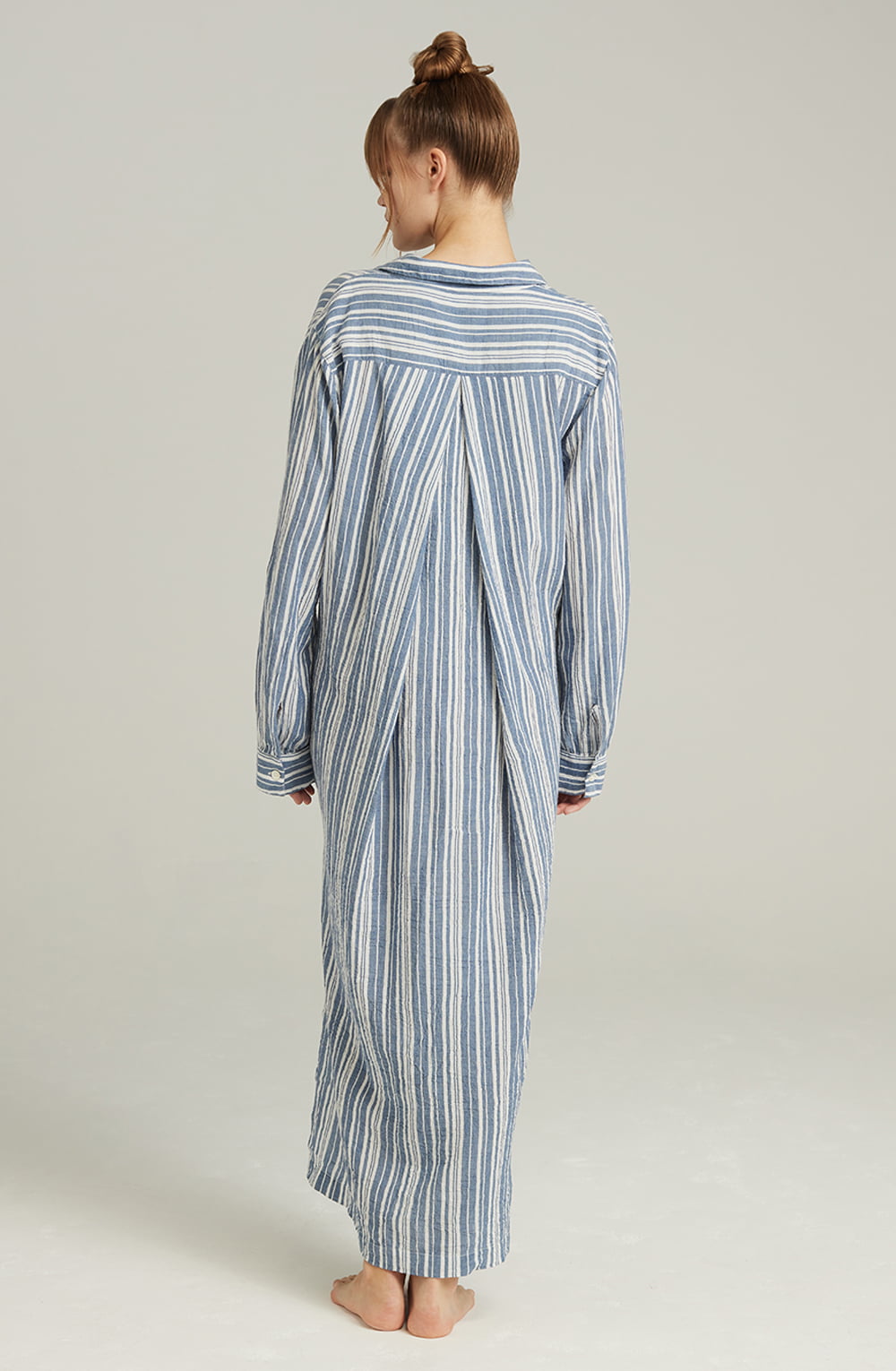 The Maxi Shirt French Navy Stripe | Nightdresses | Nudea