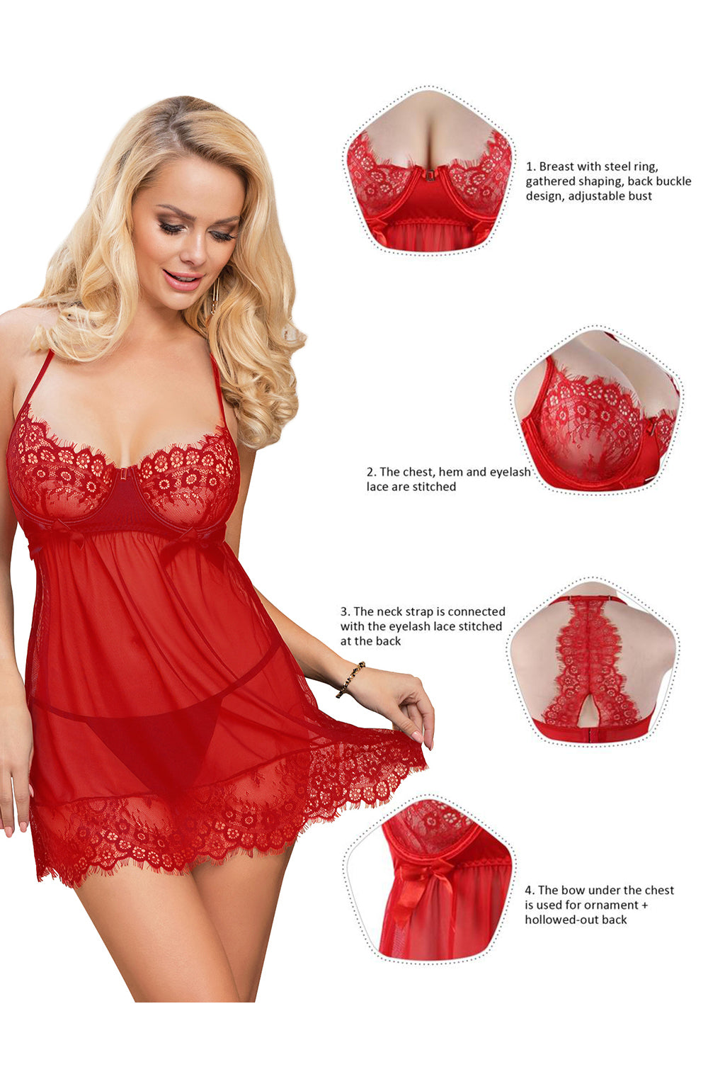 YesX YX952 Red Babydoll Set | Babydolls, spring23 | YesX