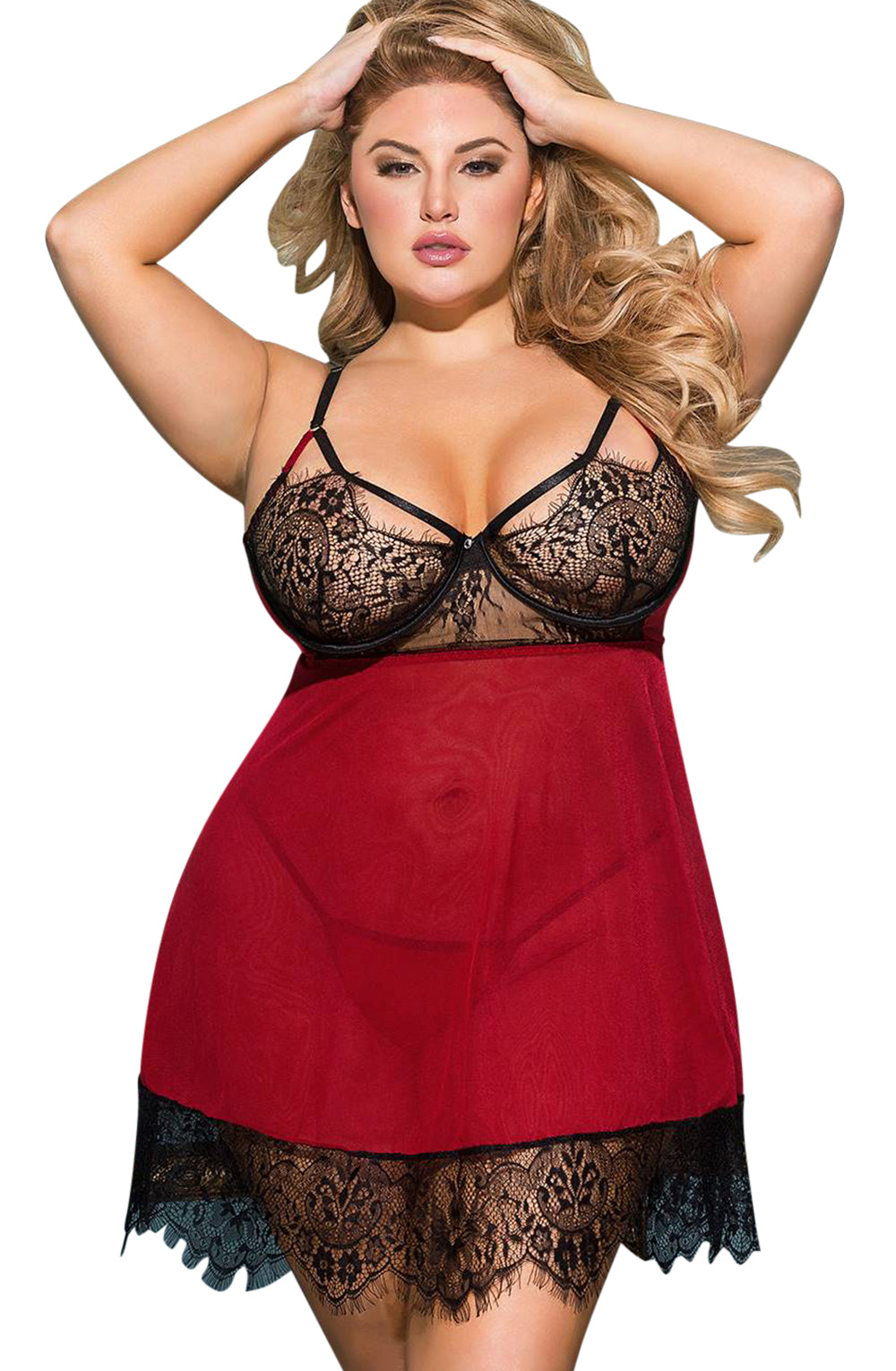 YesX YX958Q Black/Red Babydoll Set | Babydolls, PLUSL, spring23, yesxplus | YesX