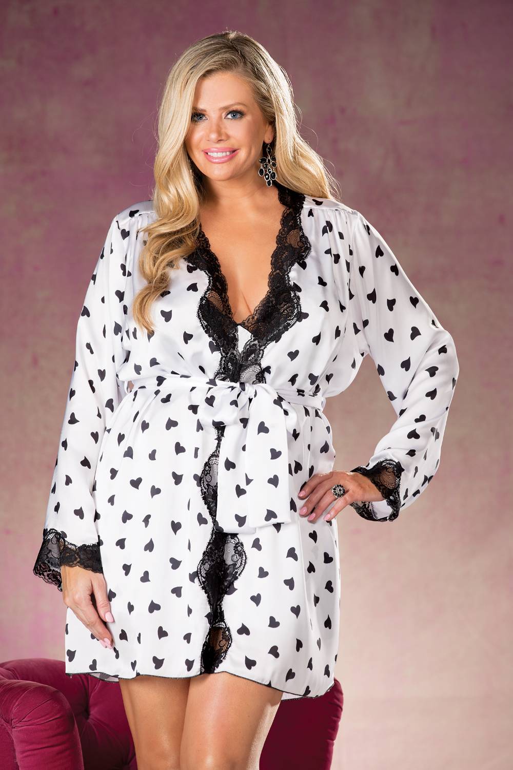 Shirley of Hollywood X25799 Heart Print & Lace Robe | Robes, sohx | Shirley of Hollywood