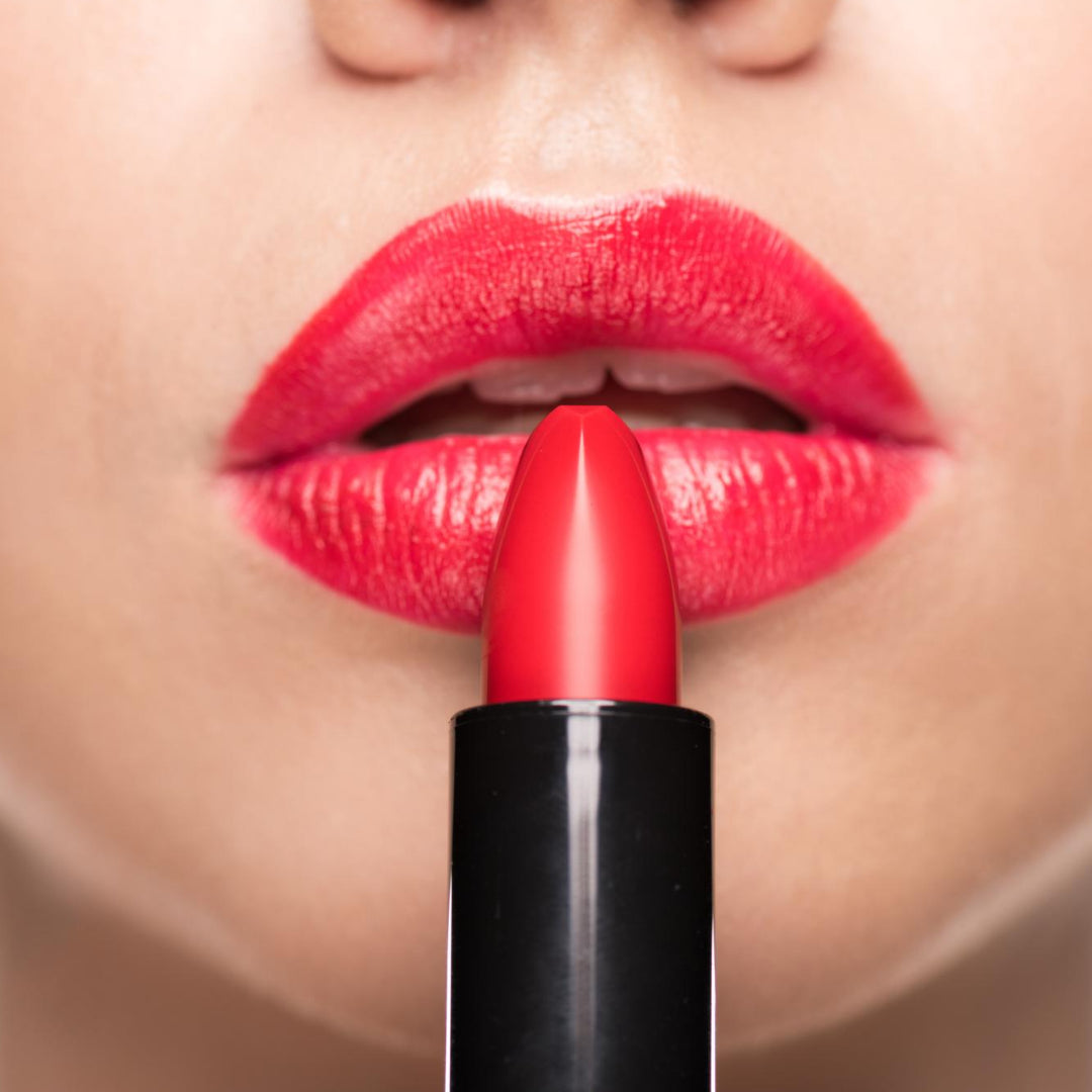 Woman wearing Red Avon Lipstick