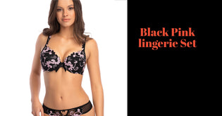  Woman wearing  black pink lingerie set