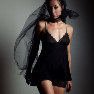  Lady wearing a black sexy chemise