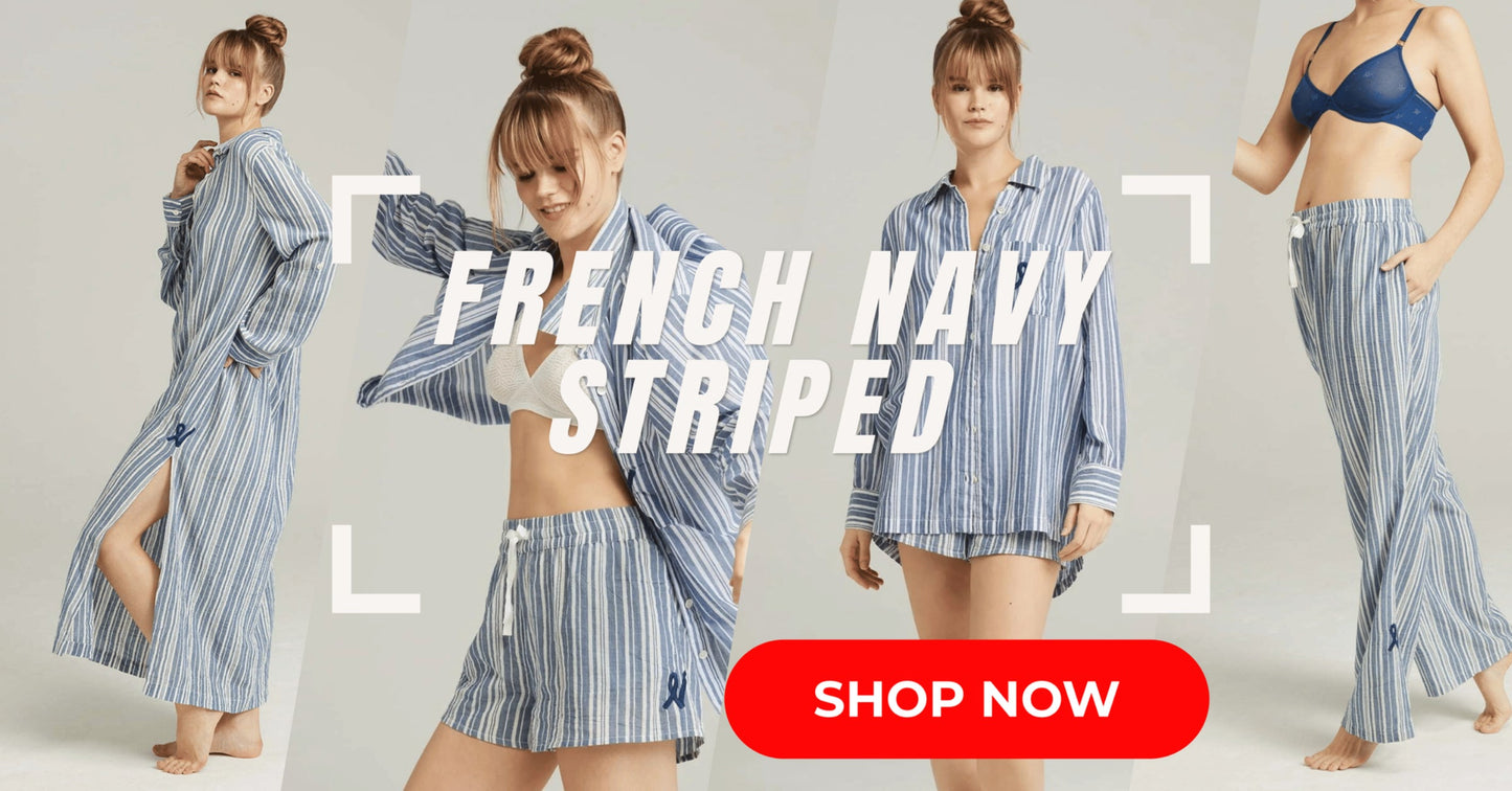 French Navy Striped Nightwear