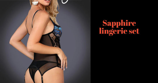  Woman wearing a sapphire lingerie set