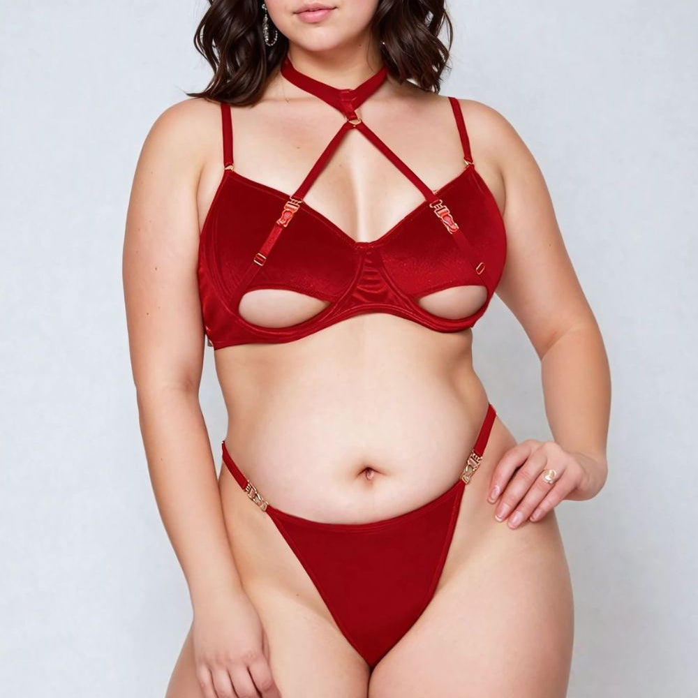 YesX YX872Q Hollow Cut Halter Bra Set Up To 2XL | Lingerie Sets | YesX