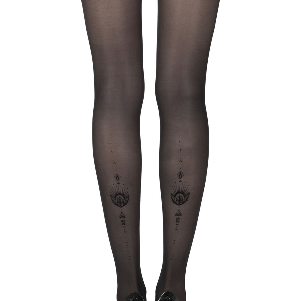 Zohara "Jewel In The Night" Black Sheer Print Tights | 20d, Hosiery | Zohara