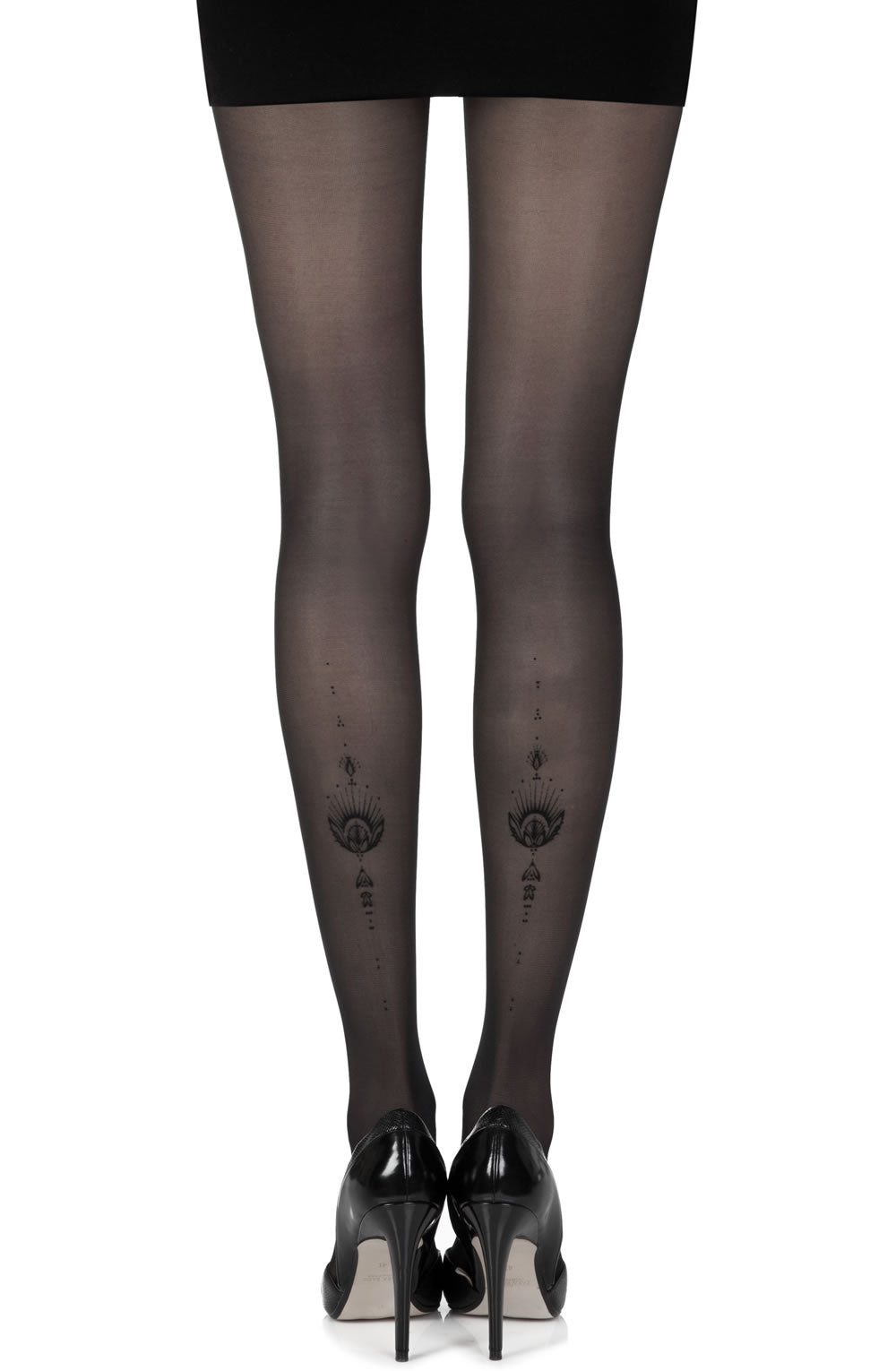 Zohara "Jewel In The Night" Black Sheer Print Tights | 20d, Hosiery | Zohara