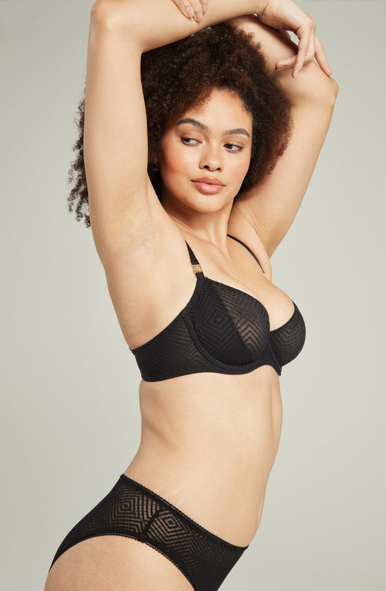 The Sheer Deco Lift Balcony Bra Black Up to GG Cup | Lingerie Sets | Nudea