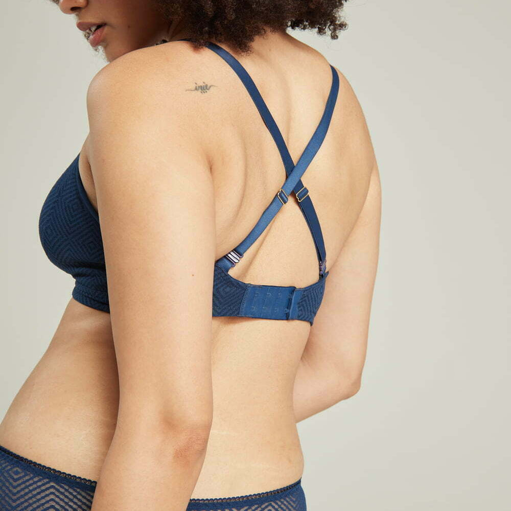 
                      
                        The Sheer Deco Easy Does It Bralette Navy Up to G Cup | Bras | Nudea
                      
                    