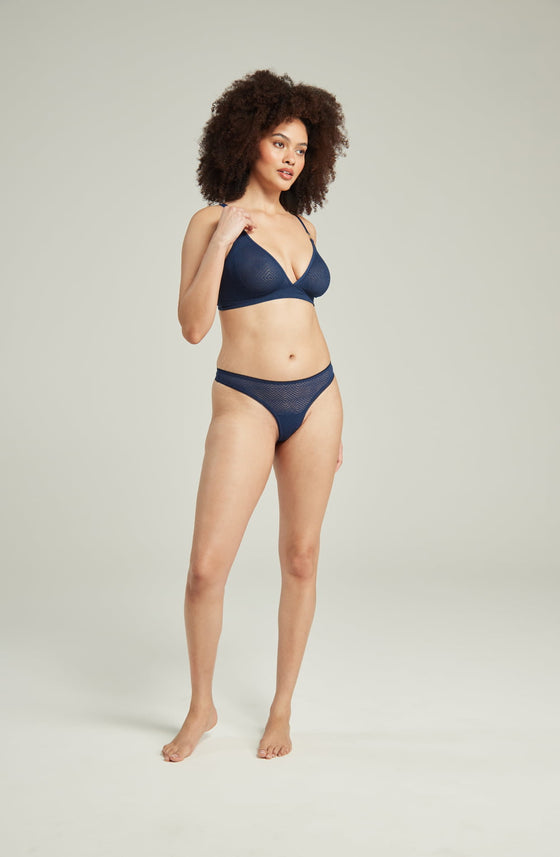 The Sheer Deco Barely There Thong Navy | Briefs &amp; Thongs | Nudea