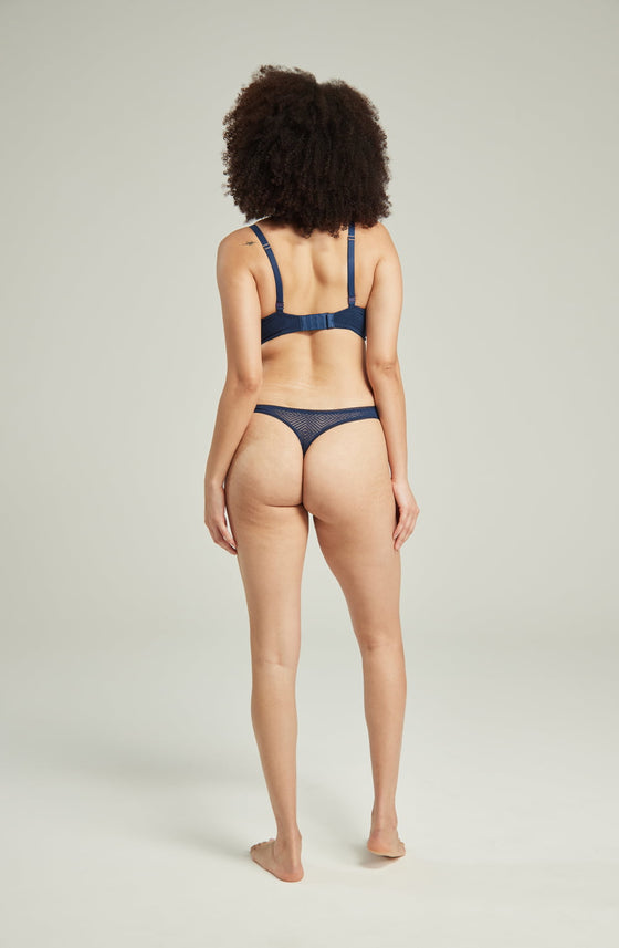 The Sheer Deco Barely There Thong Navy | Briefs &amp; Thongs | Nudea