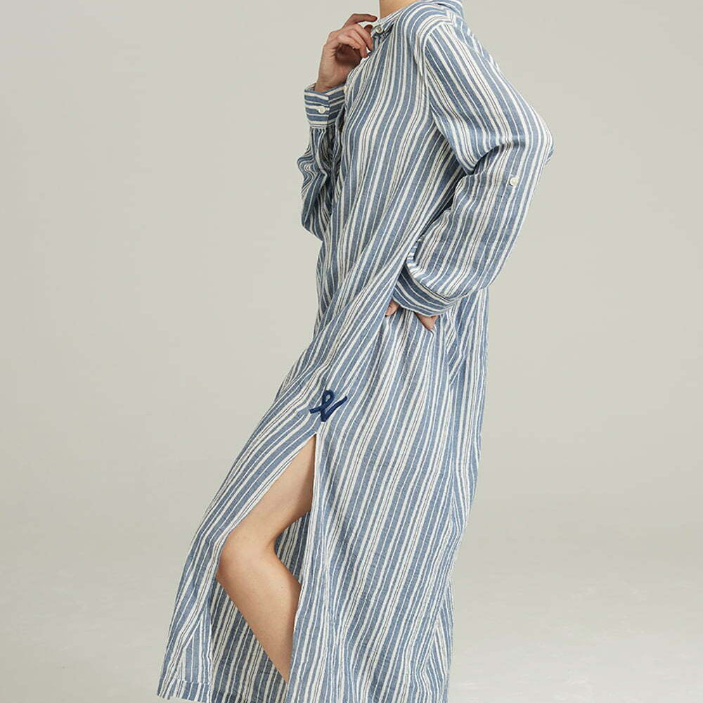 
                      
                        The Maxi Shirt French Navy Stripe | Nightdresses | Nudea
                      
                    