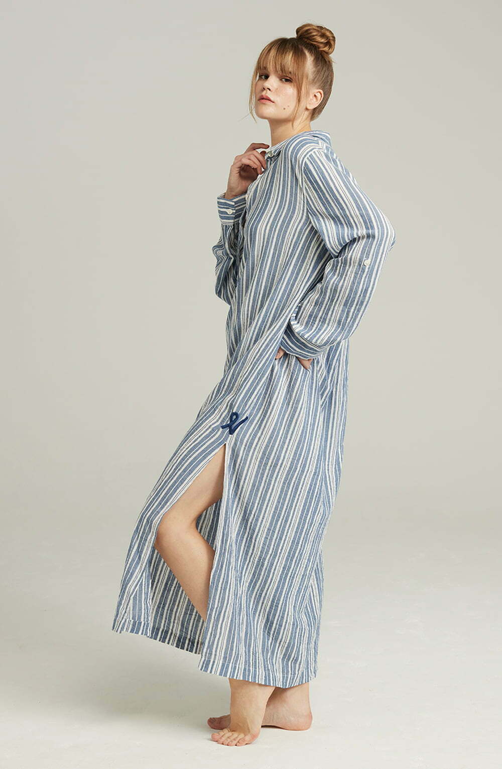 The Maxi Shirt French Navy Stripe | Nightdresses | Nudea