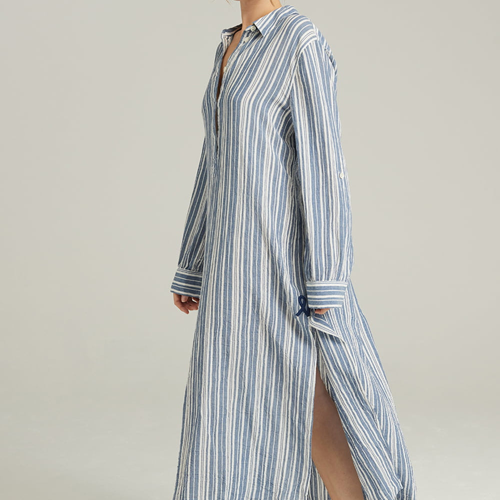 
                      
                        The Maxi Shirt French Navy Stripe | Nightdresses | Nudea
                      
                    