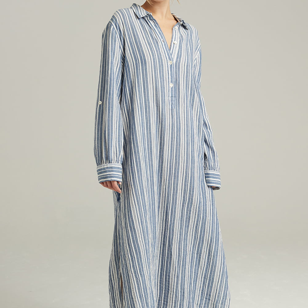 
                      
                        The Maxi Shirt French Navy Stripe | Nightdresses | Nudea
                      
                    