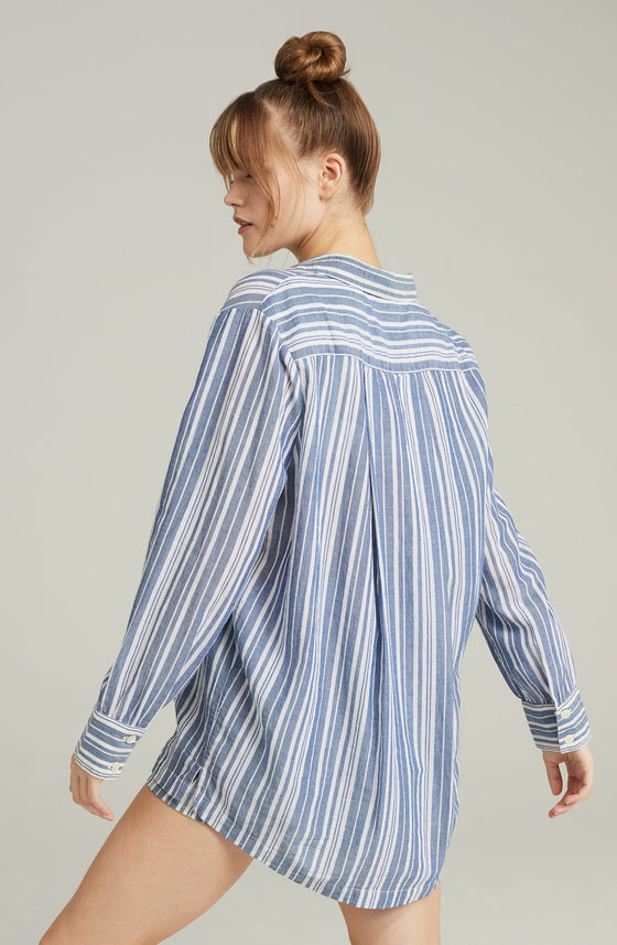 The Midi Shirt French Navy Stripe | Nightdresses | Nudea
