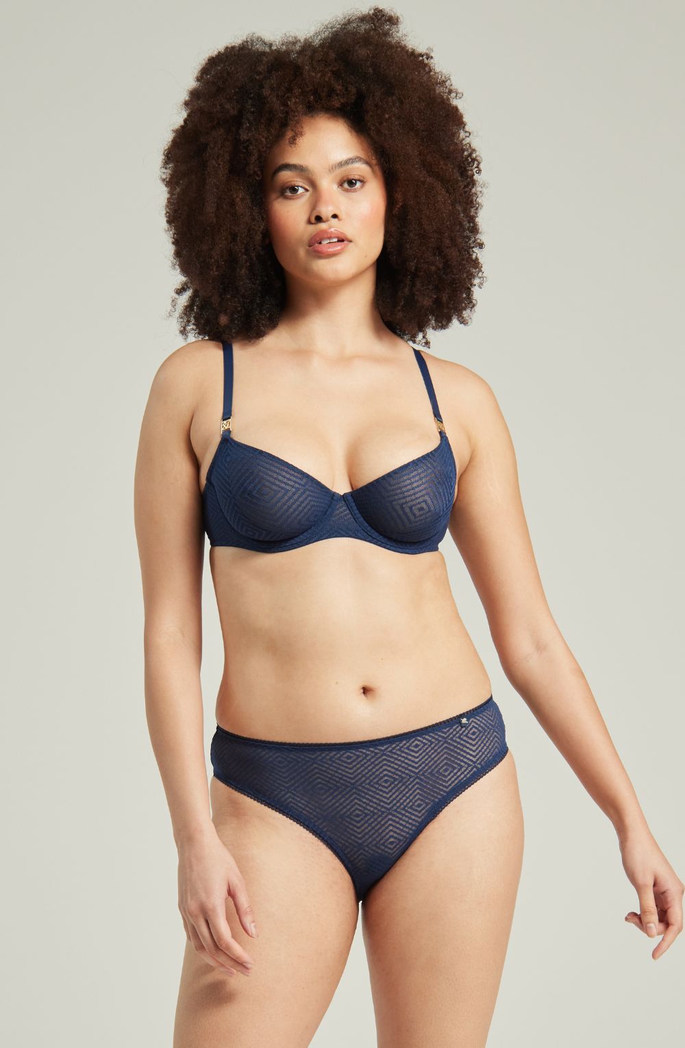 The Sheer Deco High Leg Brief Navy | Briefs & Thongs | Nudea