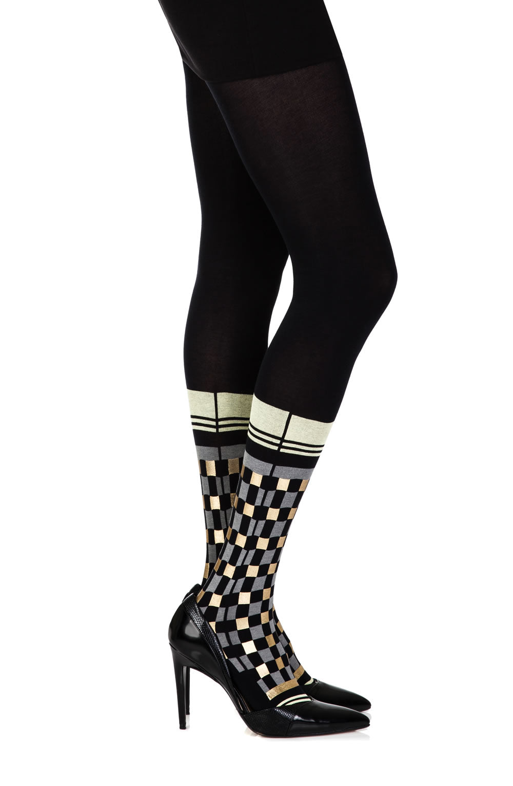 Zohara "Happy Socks" Black Print Tights | 100d, Hosiery | Zohara