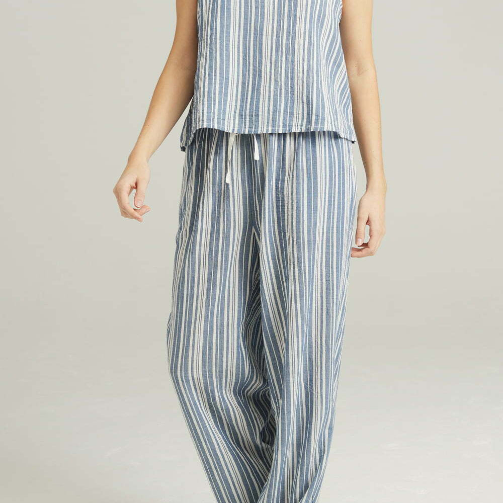 
                      
                        The Classic Trouser French Navy Stripe | Pyjamas | Nudea
                      
                    