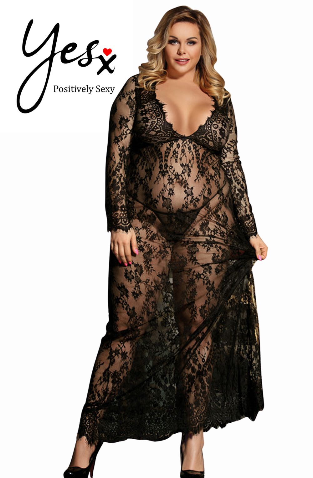 YesX YX826Q Long Gown & Thong | Nightwear | YesX