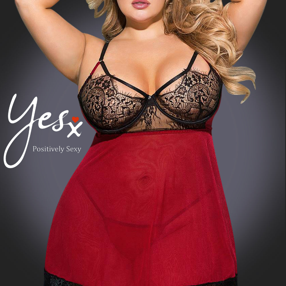 YesX YX958Q Black/Red Babydoll Set | Babydolls, PLUSL, spring23, yesxplus | YesX