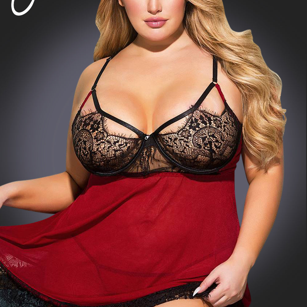 YesX YX958Q Black/Red Babydoll Set | Babydolls, PLUSL, spring23, yesxplus | YesX