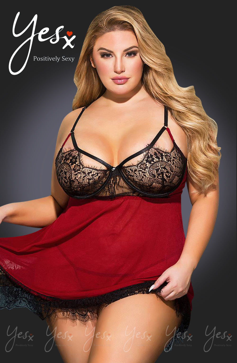 YesX YX958Q Black/Red Babydoll Set | Babydolls, PLUSL, spring23, yesxplus | YesX