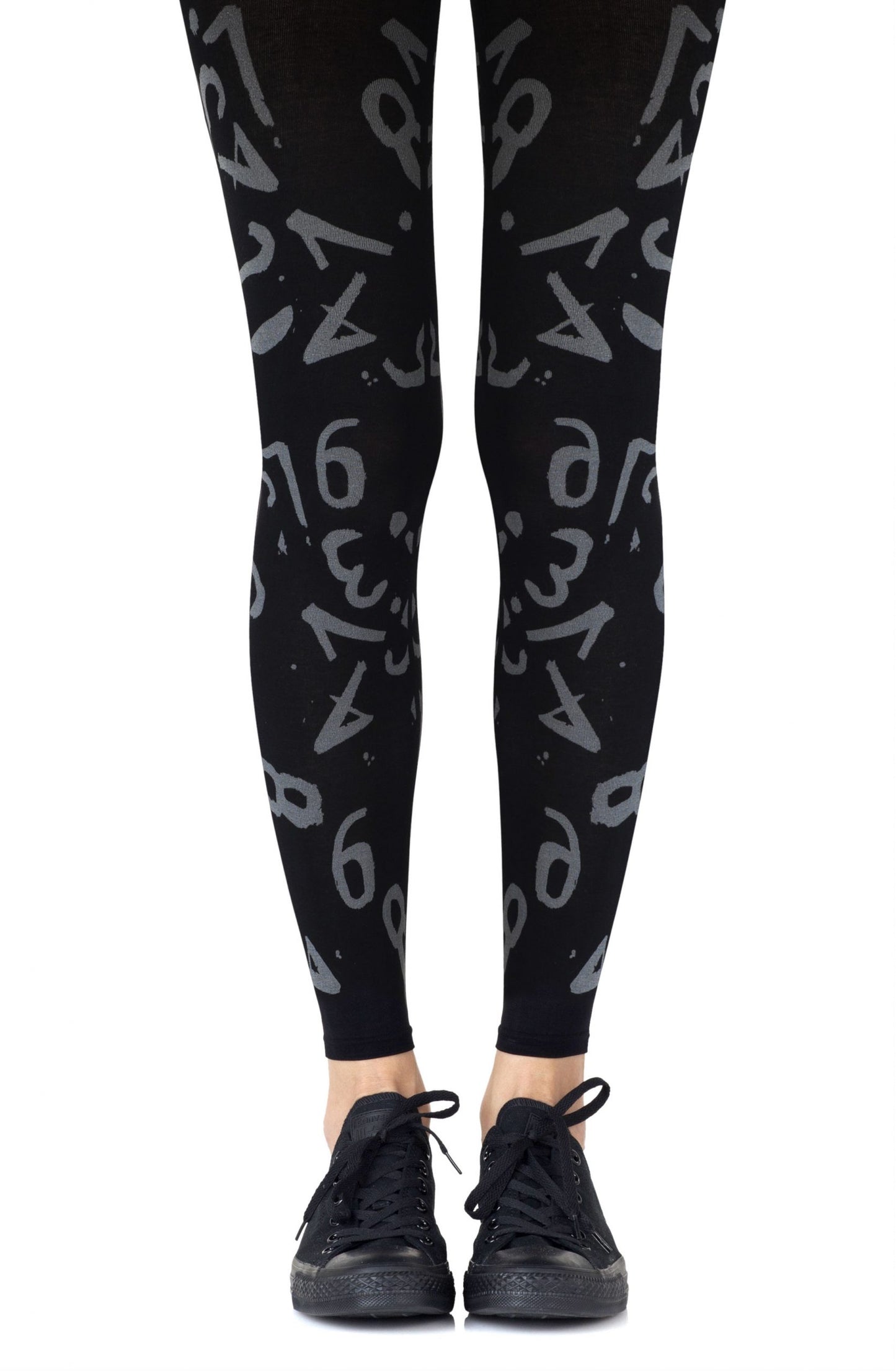 Zohara "Lucky Number" Light Grey Print Footless Tights | 100d, footless, Tights | Zohara