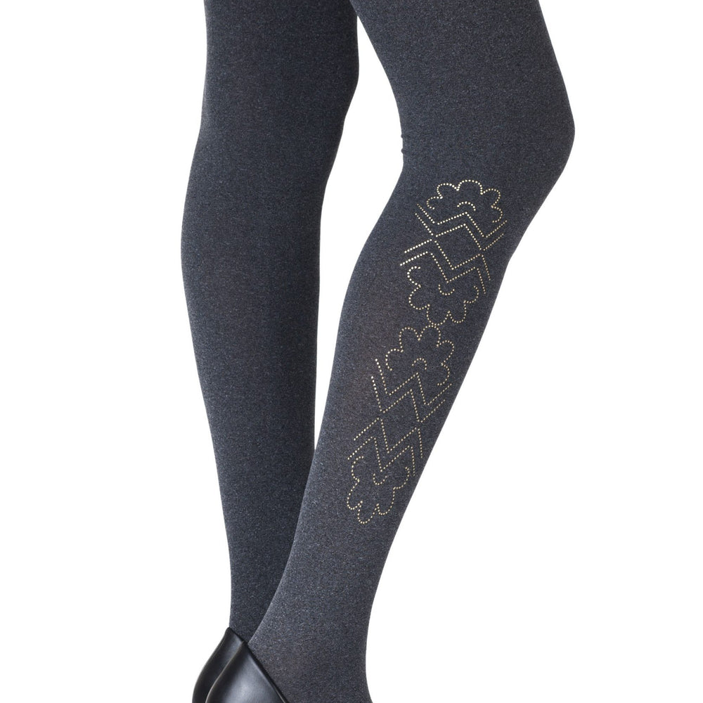Zohara "Caught In The Metal" Heather Grey Print Tights | 120d, Tights | Zohara