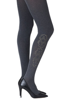 Zohara "Caught In The Metal" Heather Grey Print Tights | 120d, Tights | Zohara