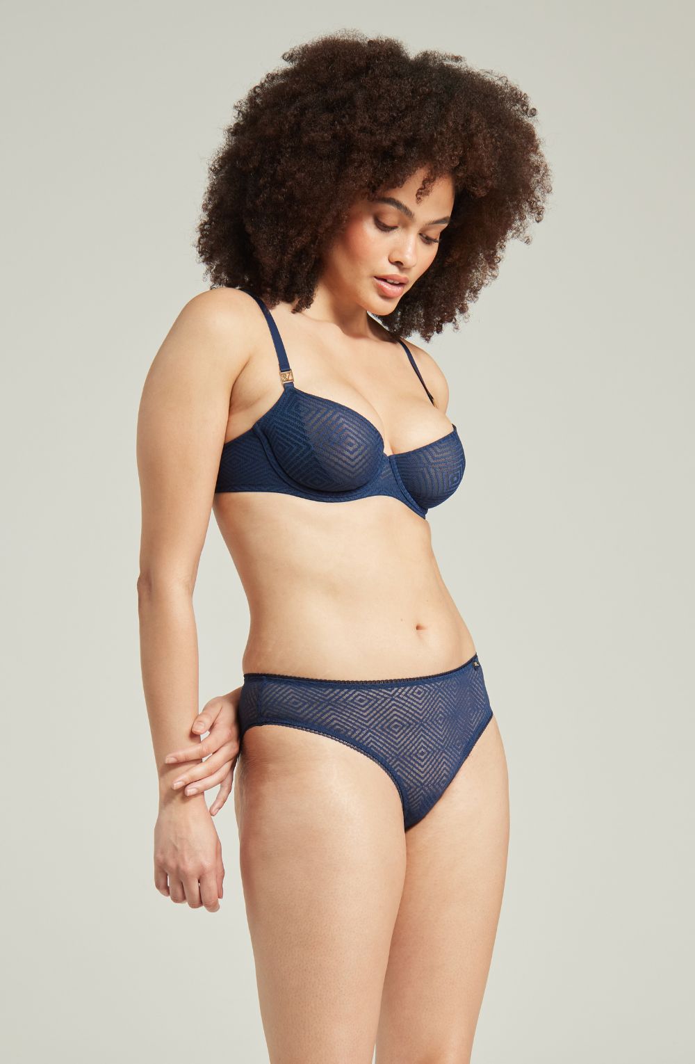 The Sheer Deco Lift Balcony Bra Navy Up to GG Cup | Lingerie Sets | Nudea