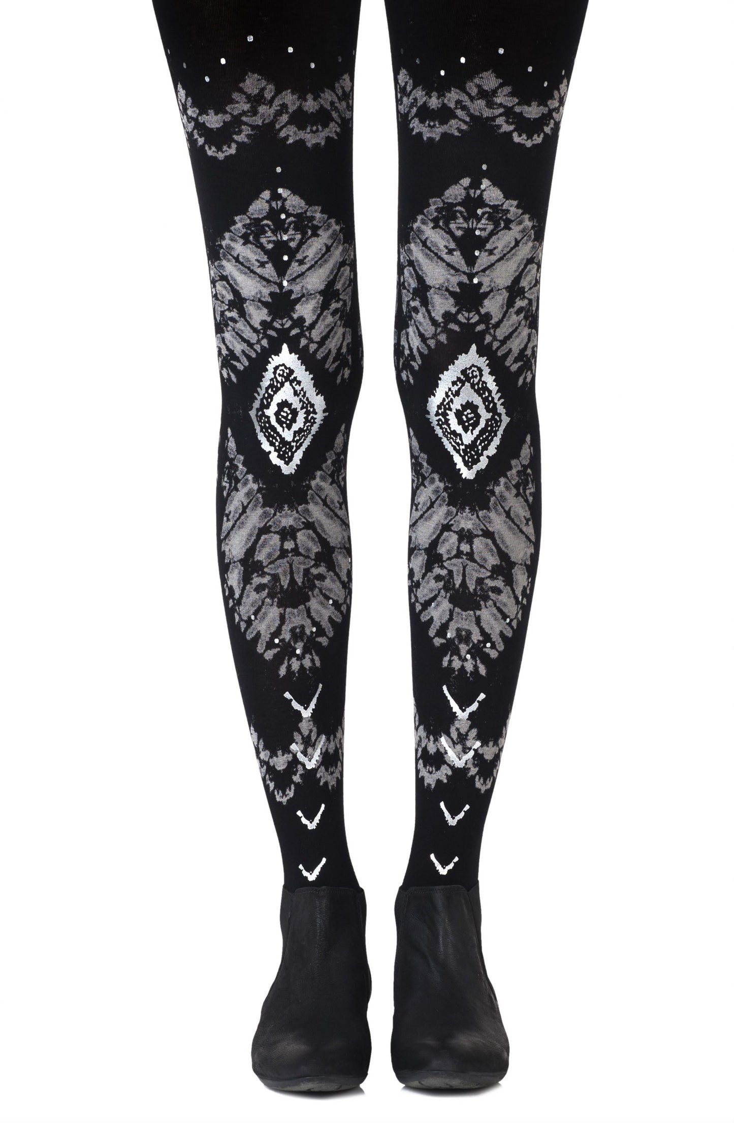 Zohara "The Long And Winding Road" Black Print Tights | 100d, Tights | Zohara