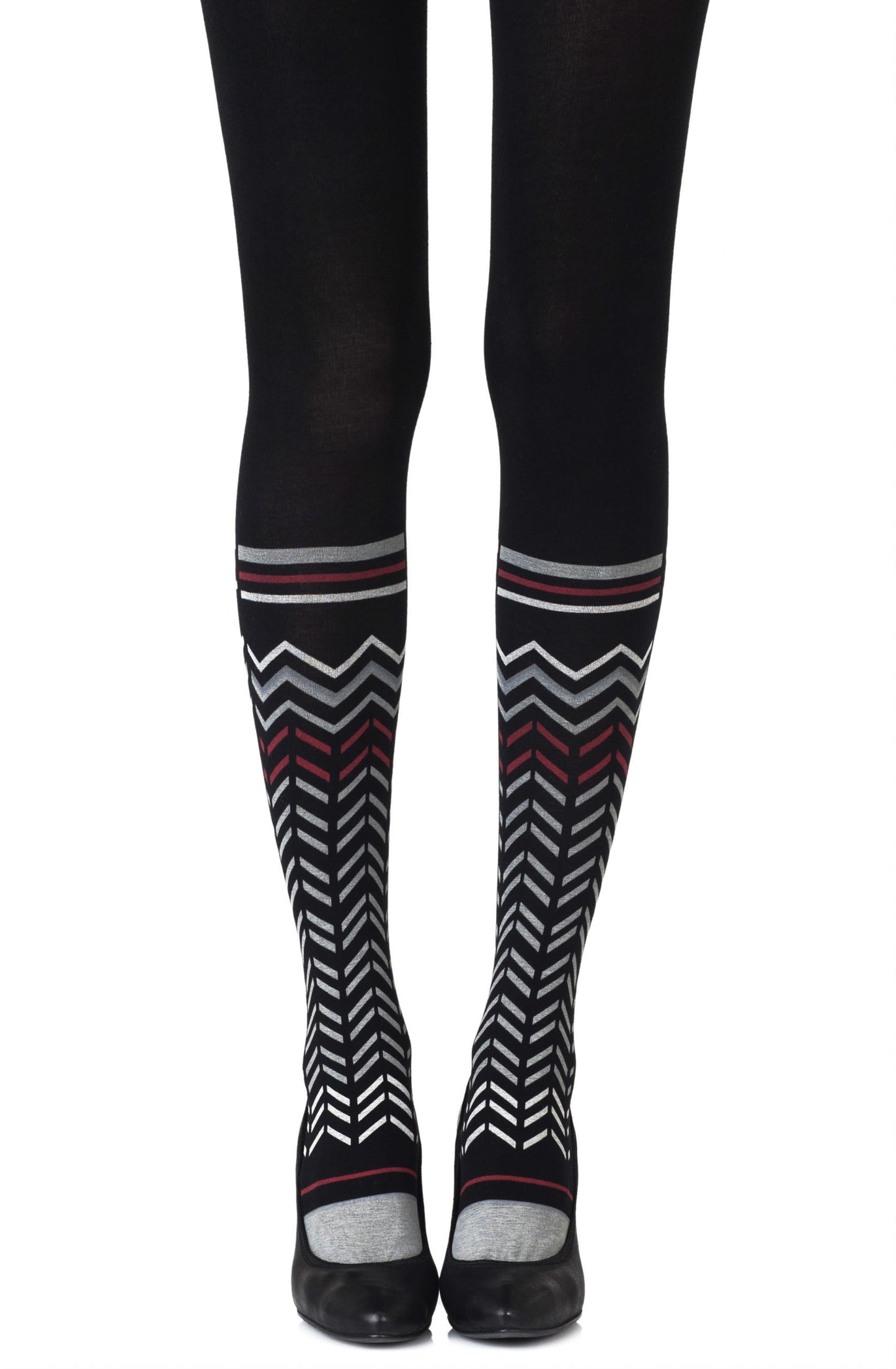 Zohara "Zig Zag Walk" Black Print Tights | 100d, office, Tights | Zohara