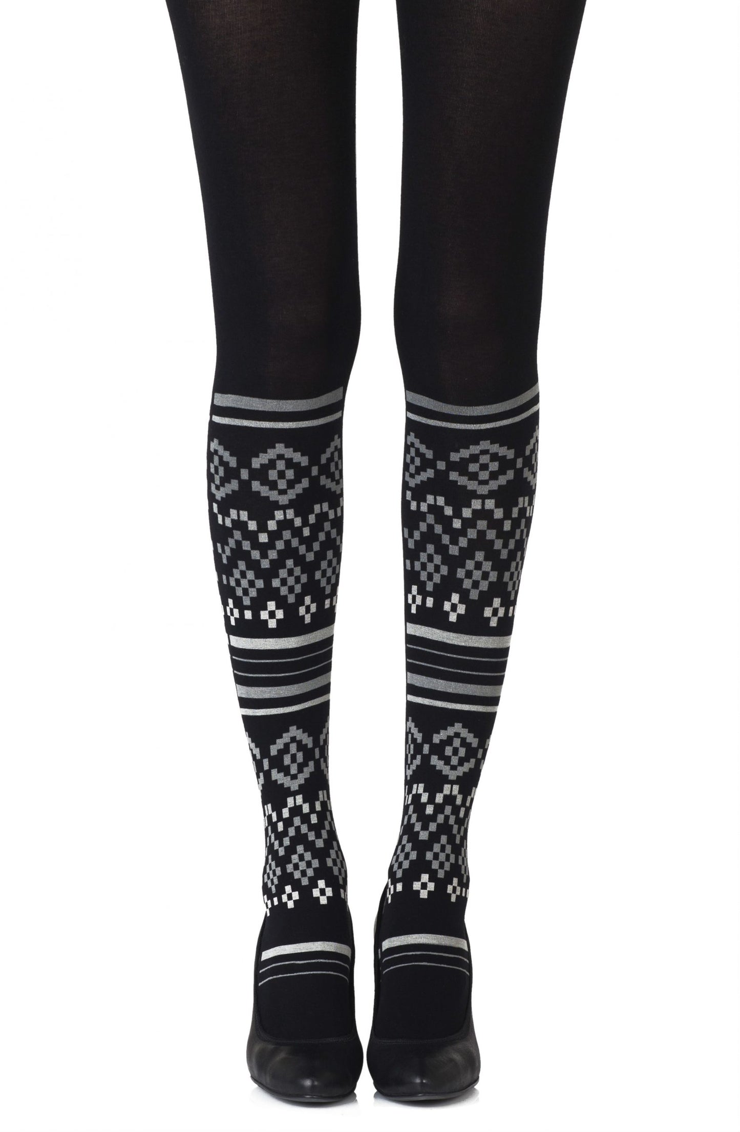 Zohara "Too Cool" Light Grey Print Tights | 100d, Tights | Zohara