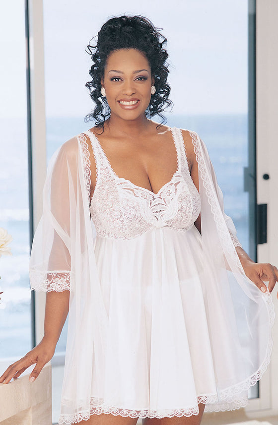 Plus Size Lace Babydoll White | Nightwear, Peignoir, soh1x, sohx | Shirley of Hollywood