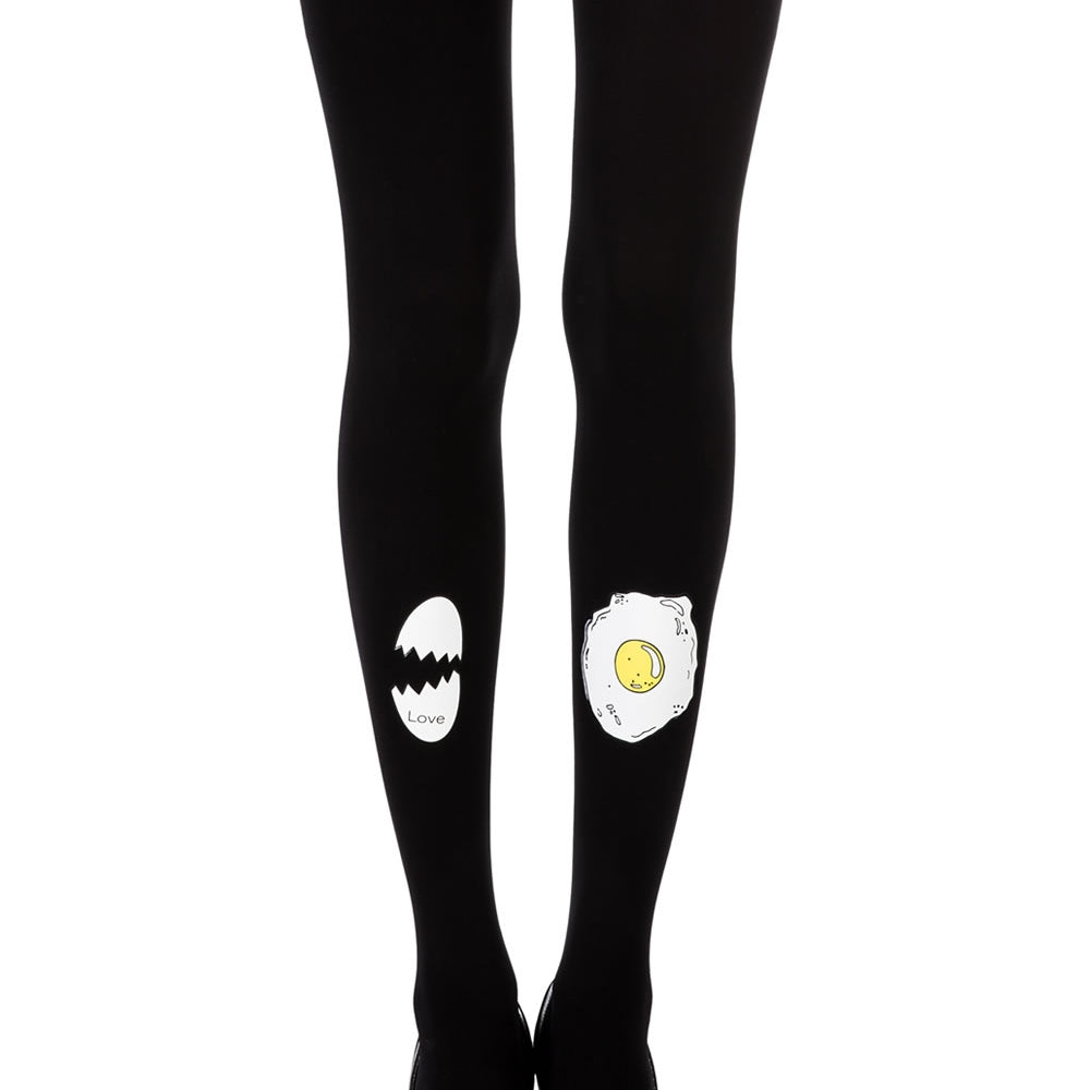 Zohara "Sunny Side Up" Black Print Tights | 20d, Hosiery | Zohara