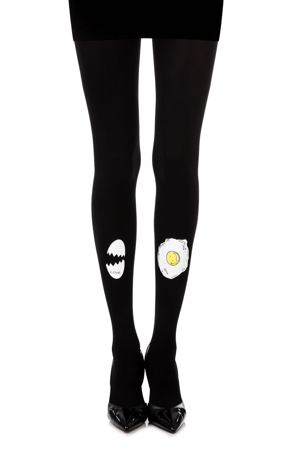 Zohara "Sunny Side Up" Black Print Tights | 20d, Hosiery | Zohara